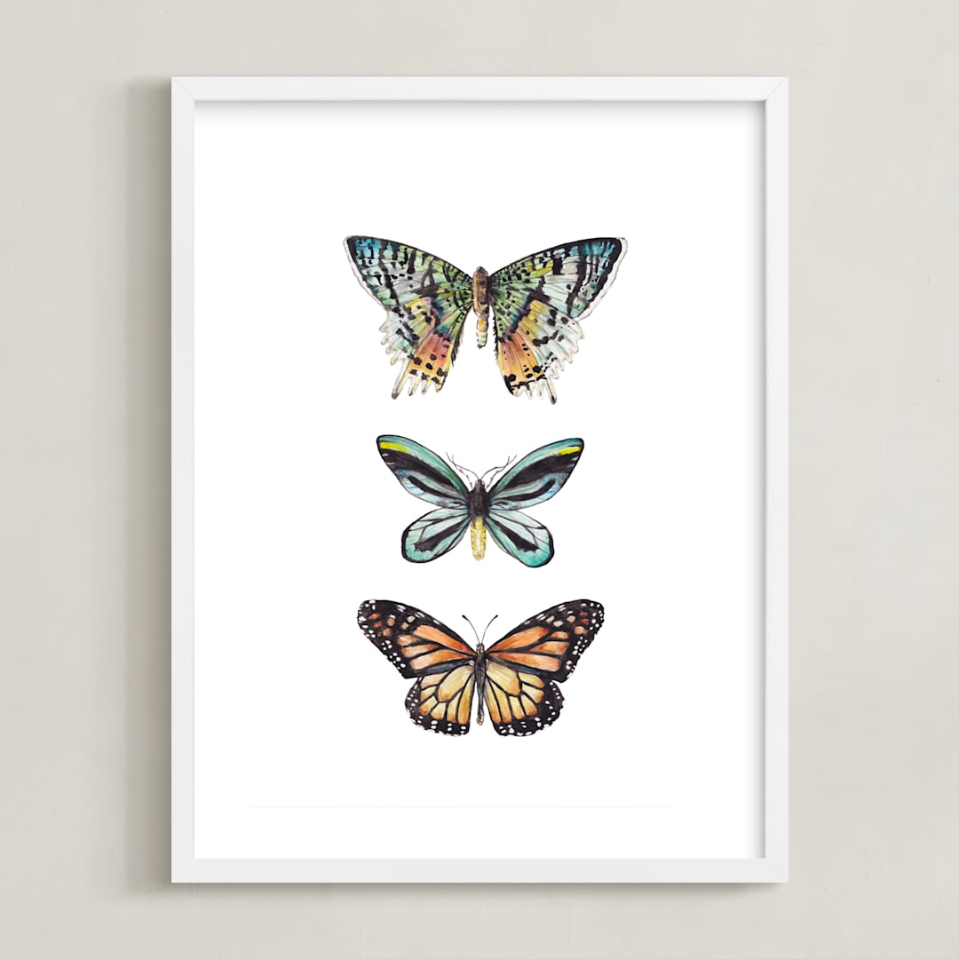 "Butterfly Colorful Watercolors" - Art Print in Butterfly wing black by Lauren Rogoff - Framed