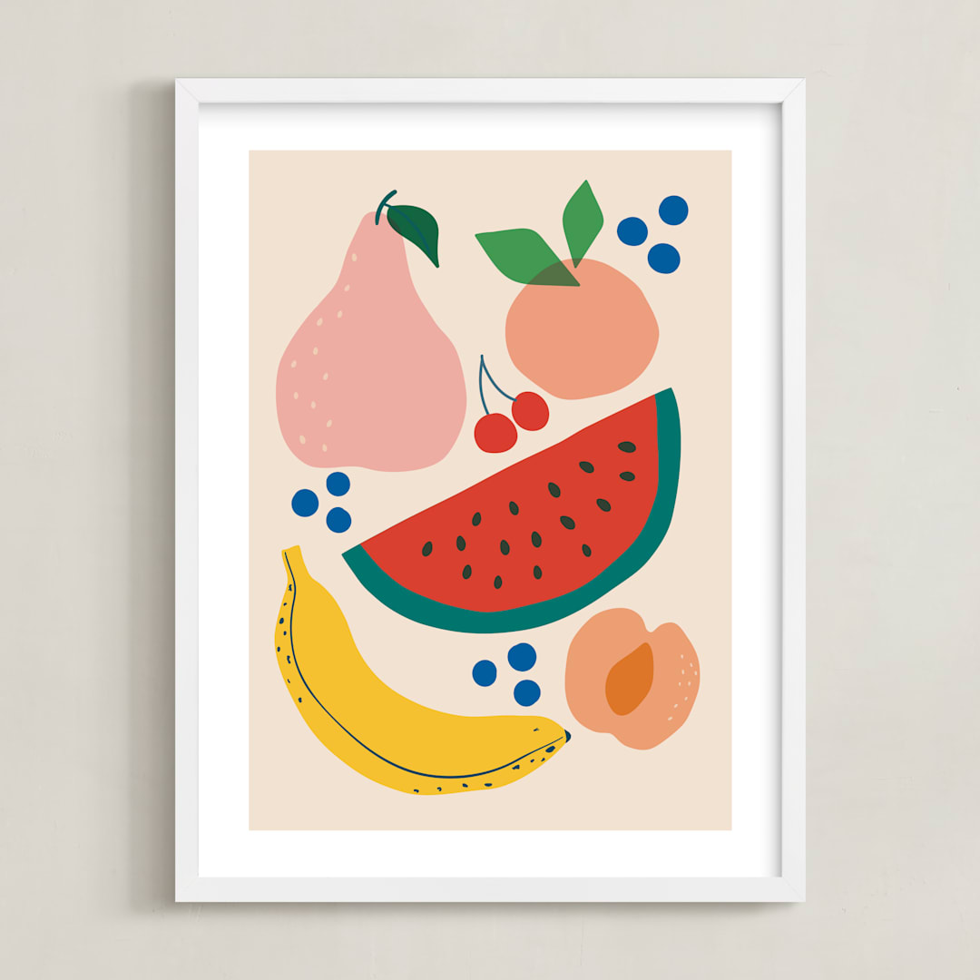 "Fruit Bowl" - Art Print in Peach by Vera Lim - Framed