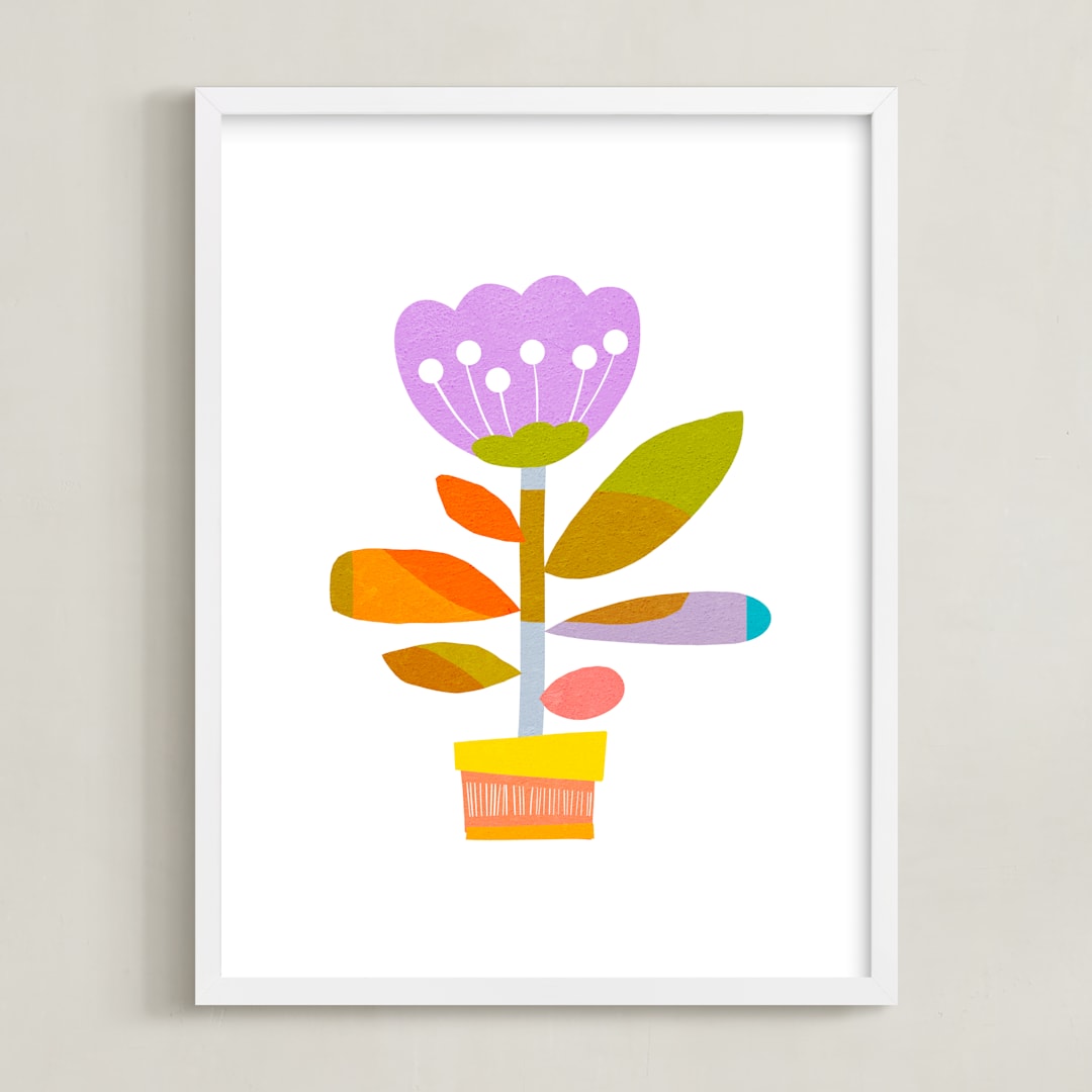 "The Happiest Flower " - Art Print in Cotton Lilac by Dominique Vari - Framed