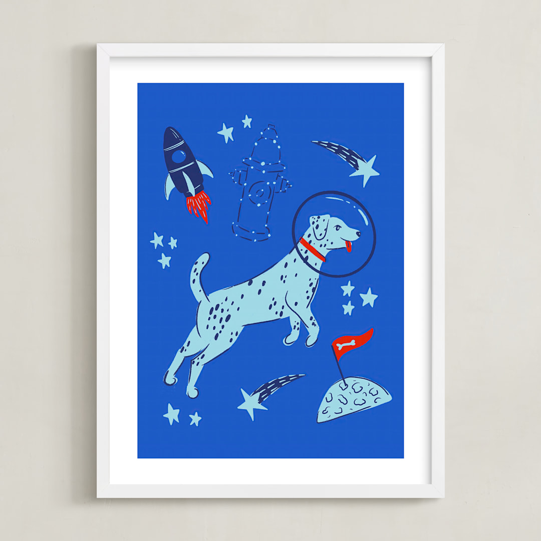 "Space Pup" - Art Print in Celestial by Kristin Mastoras - Framed