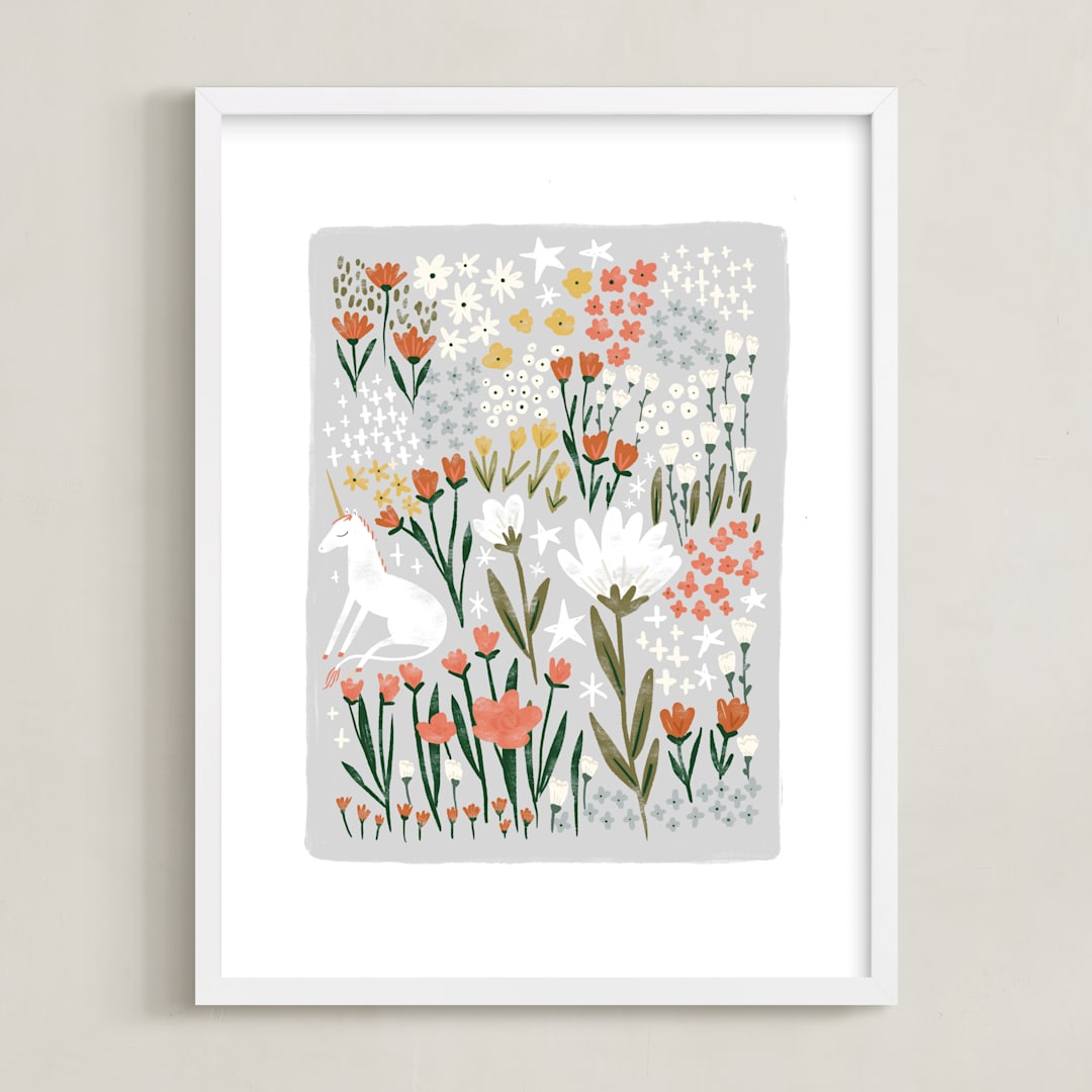 "Unicorn Garden" - Art Print in ash by Hannah Williams - Framed