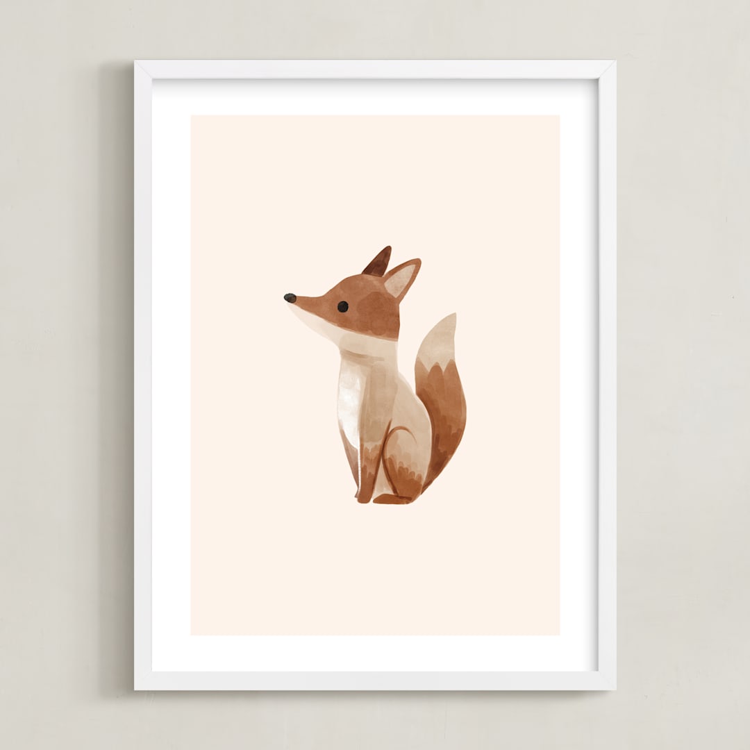 "Baby Fox" - Art Print in Beige by Vivian Yiwing - Framed