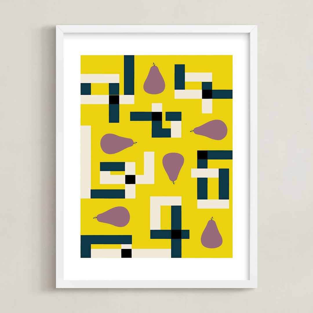 "Plum Puzzle" - Art Print in Citrus Yellow by Morgan Ramberg - Framed