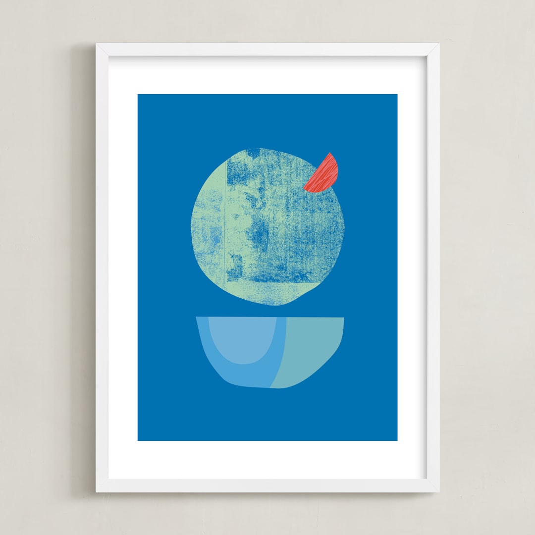 "Blue Garnish" - Art Print in Bold Blues by sue prue - Framed