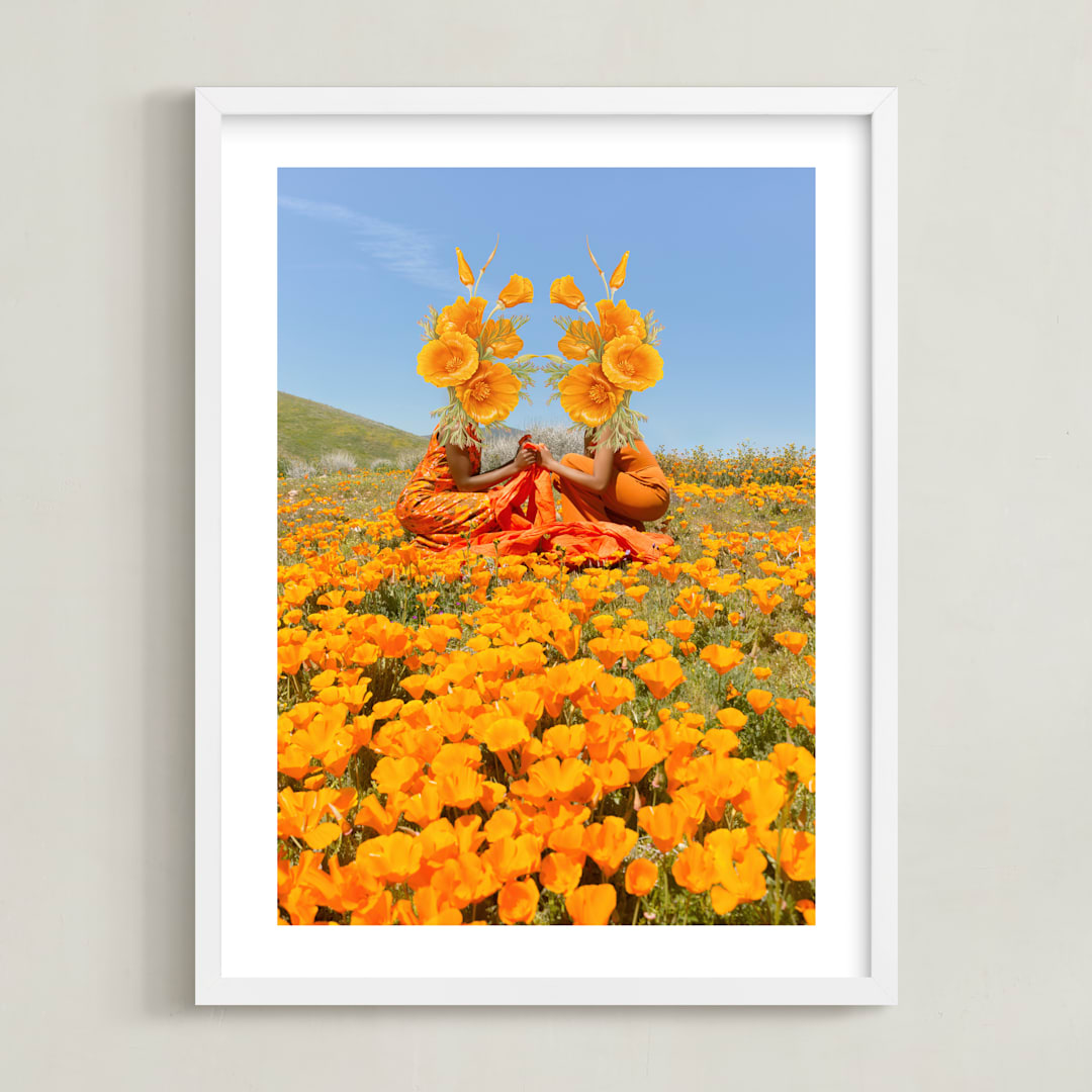 "Poppy Sisters" - Art Print in Poppy by Theresa Bear - Framed