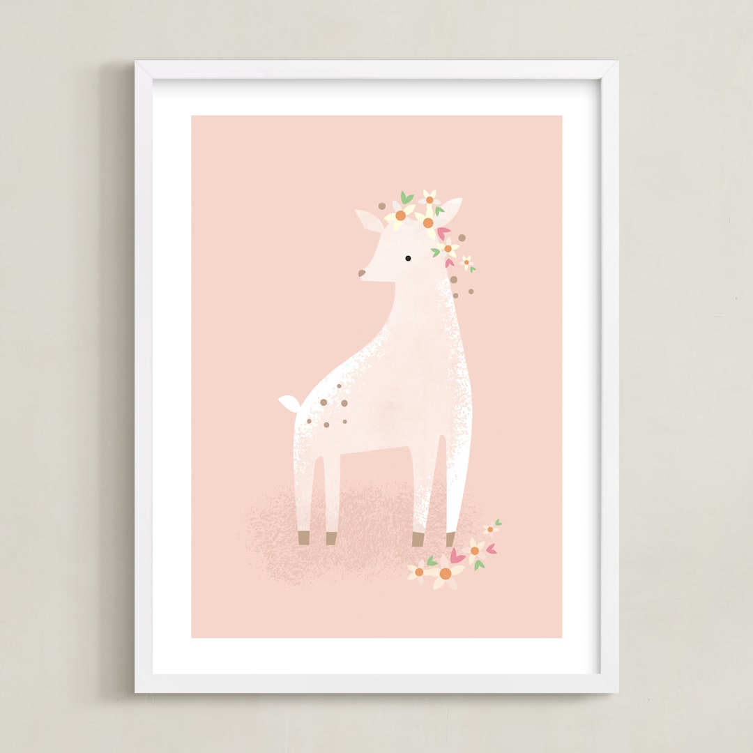 "Little Deer" - Art Print in Blush by Lori Wemple - Framed