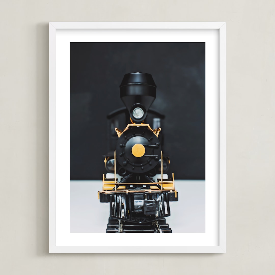 "All Aboard!" - Art Print in railway black by Alicia Abla - Framed