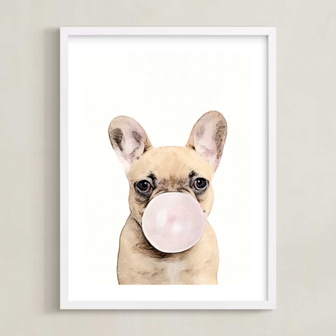 "Bubblegum animals" - Art Print in white by Maja Cunningham - Framed