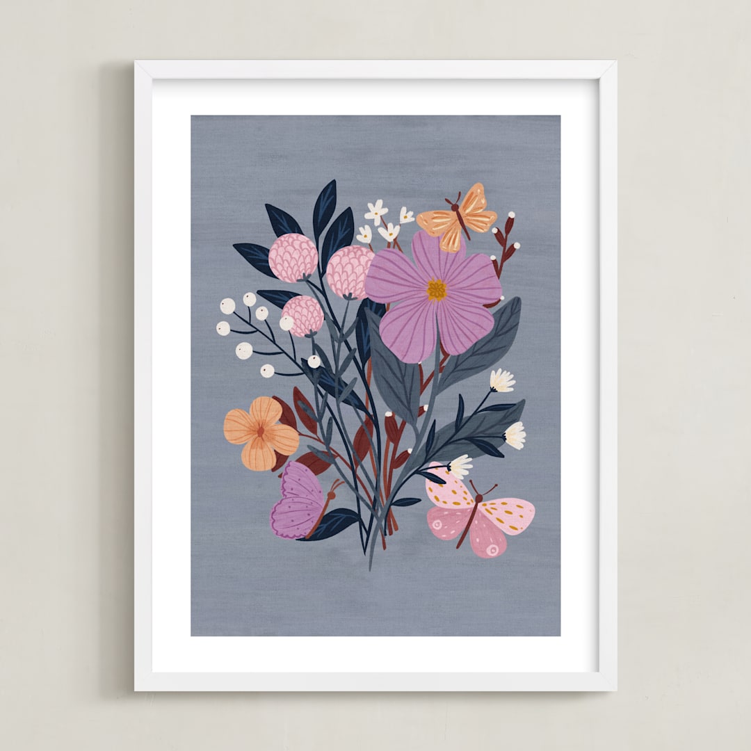 "Butterfly Floral" - Art Print in Grape by Angel Walker - Framed