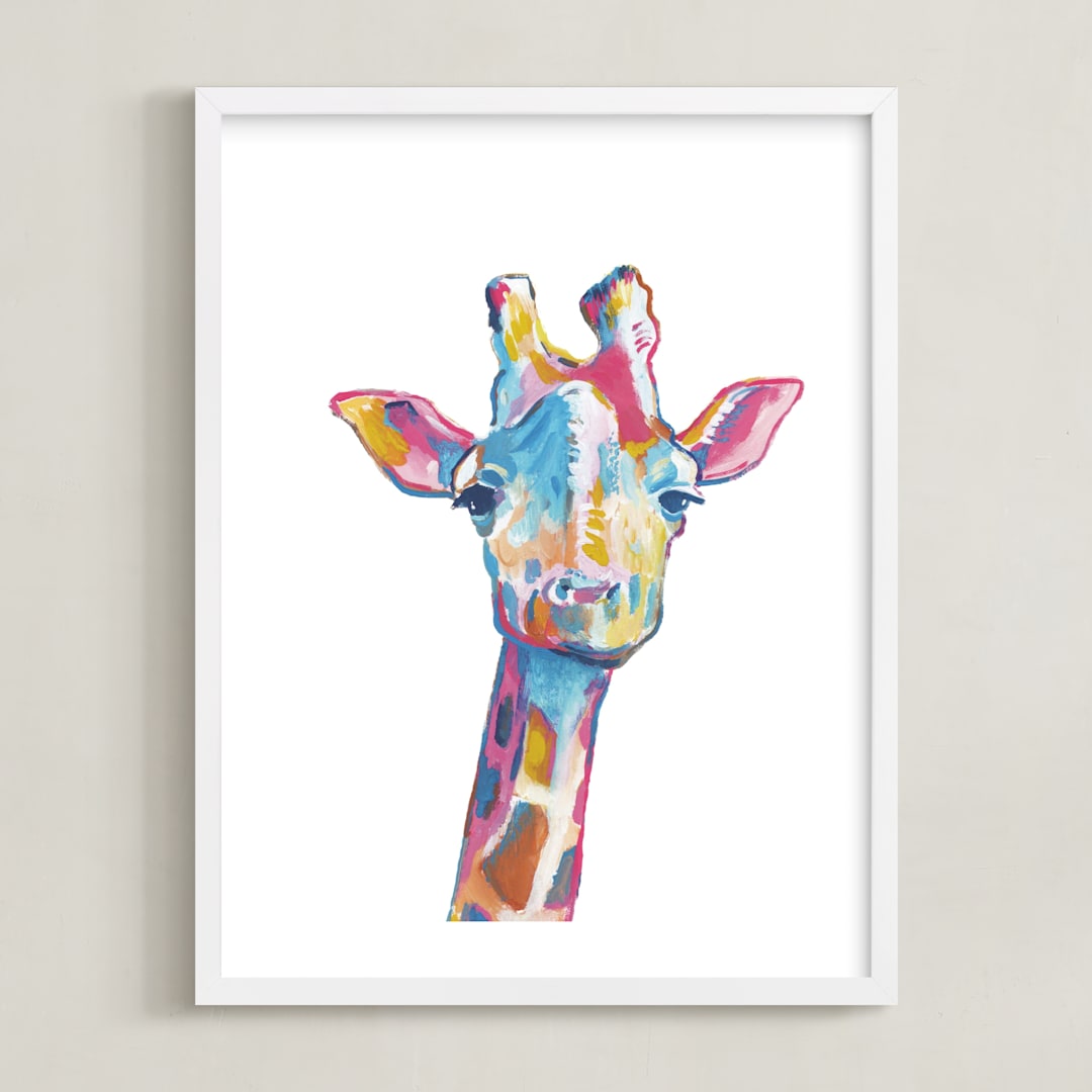 "Mr. Giraffe" - Art Print in Cotton Candy by Makewells - Framed