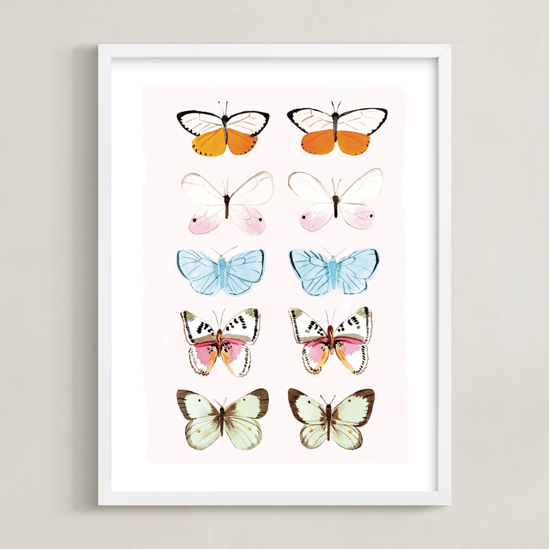 "Butterfly Study" - Art Print in Blush by Megan Kelso - Framed