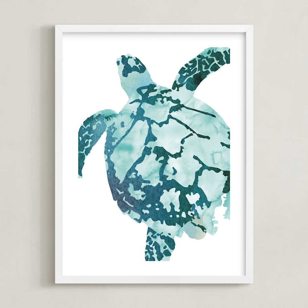 "Tropical Sea Turtle" - Art Print in Caribbean by Shirley Browning - Framed