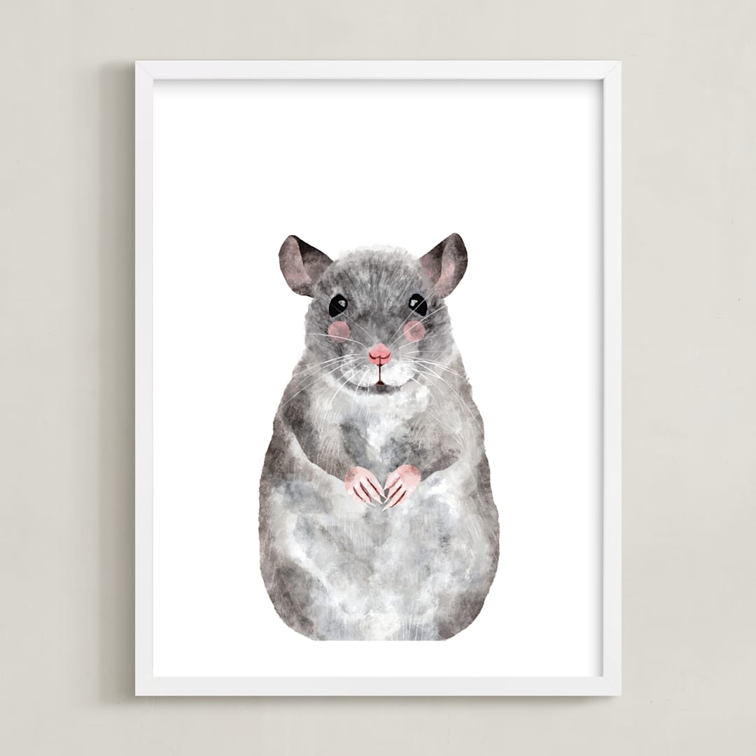 "Baby Animal Rat" - Art Print in Grizzle Grey by Cass Loh - Framed