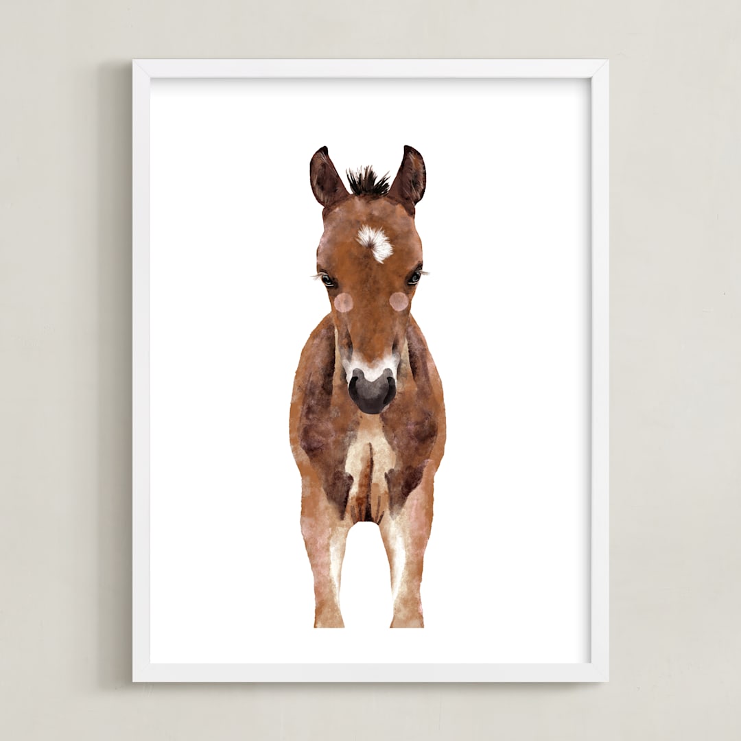 "Baby Animal Horse" - Art Print in caramel truffle by Cass Loh - Framed