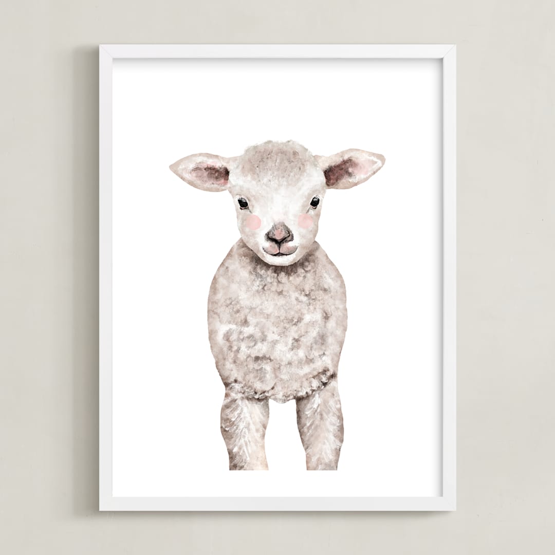"Baby Animal Sheep" - Art Print in Cotton by Cass Loh - Framed