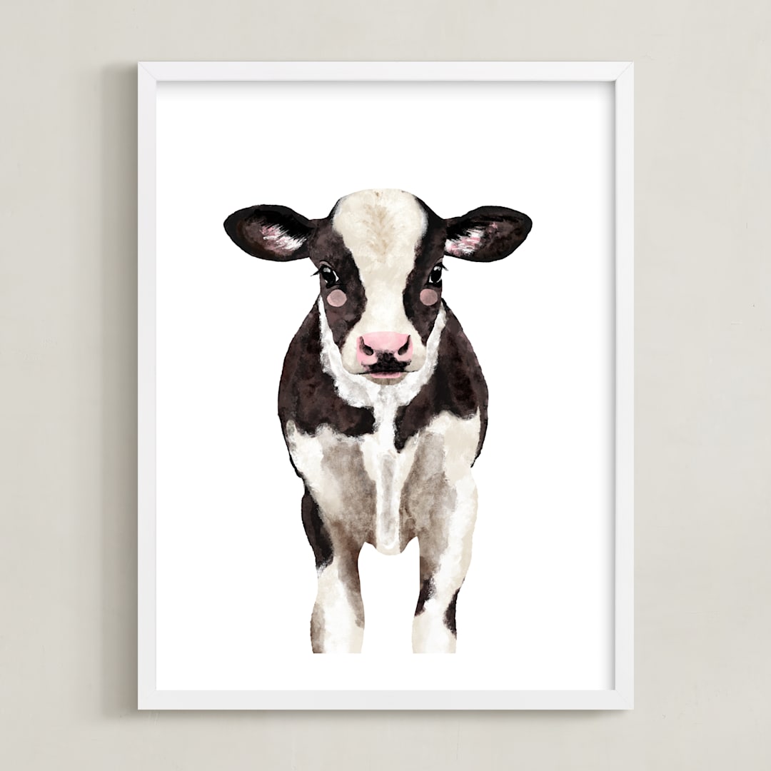 "Baby Animal Ox" - Art Print in Dark Chocolate by Cass Loh - Framed