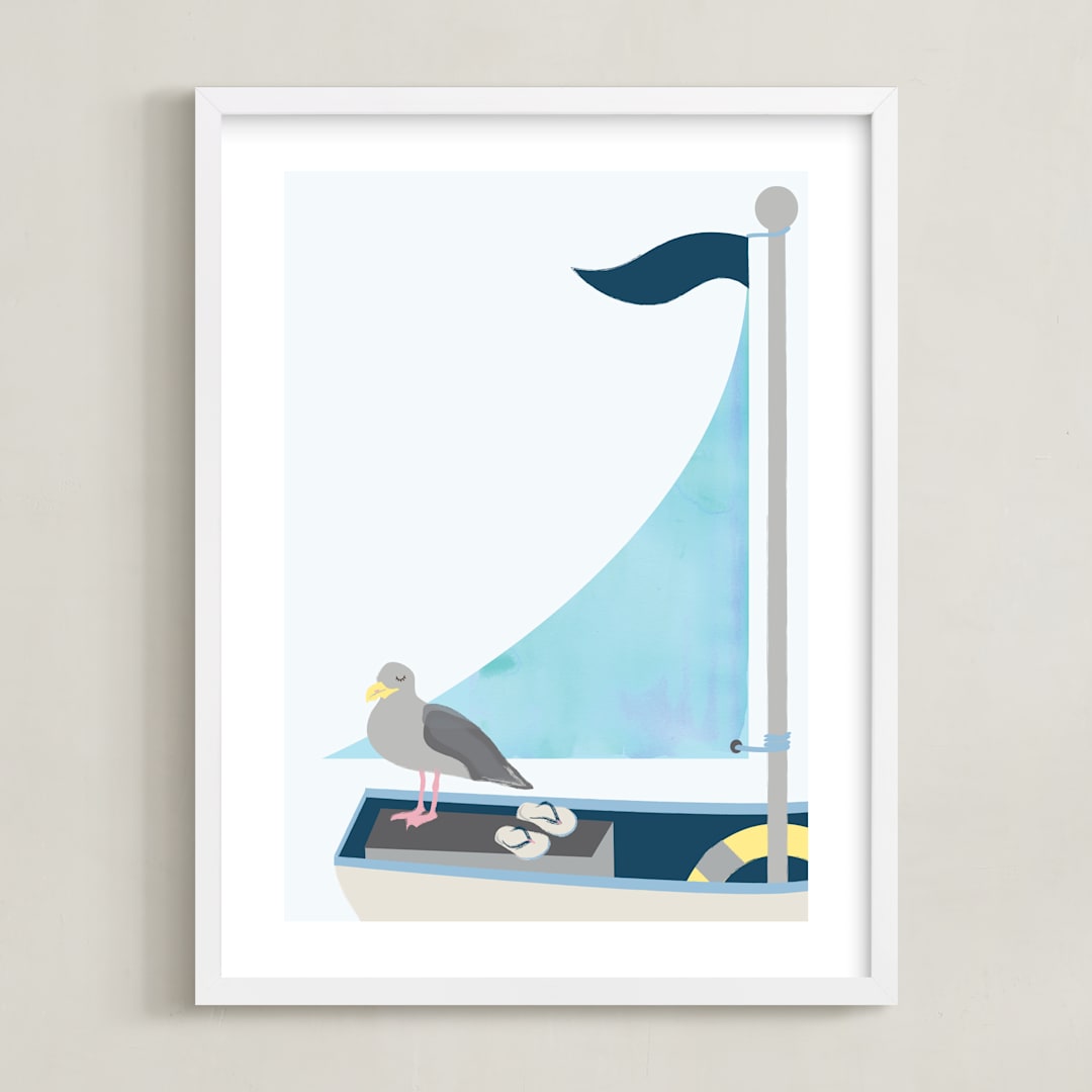 "Little Sailor" - Art Print in light blue by Kanika Mathur - Framed