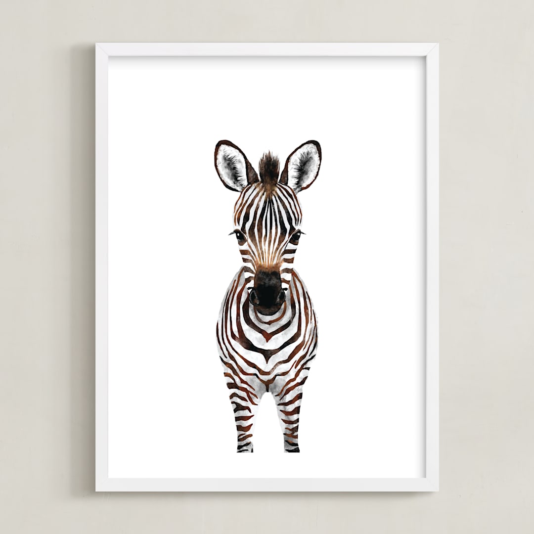 "Baby Zebra 2" - Art Print in dark chocolate by Cass Loh - Framed