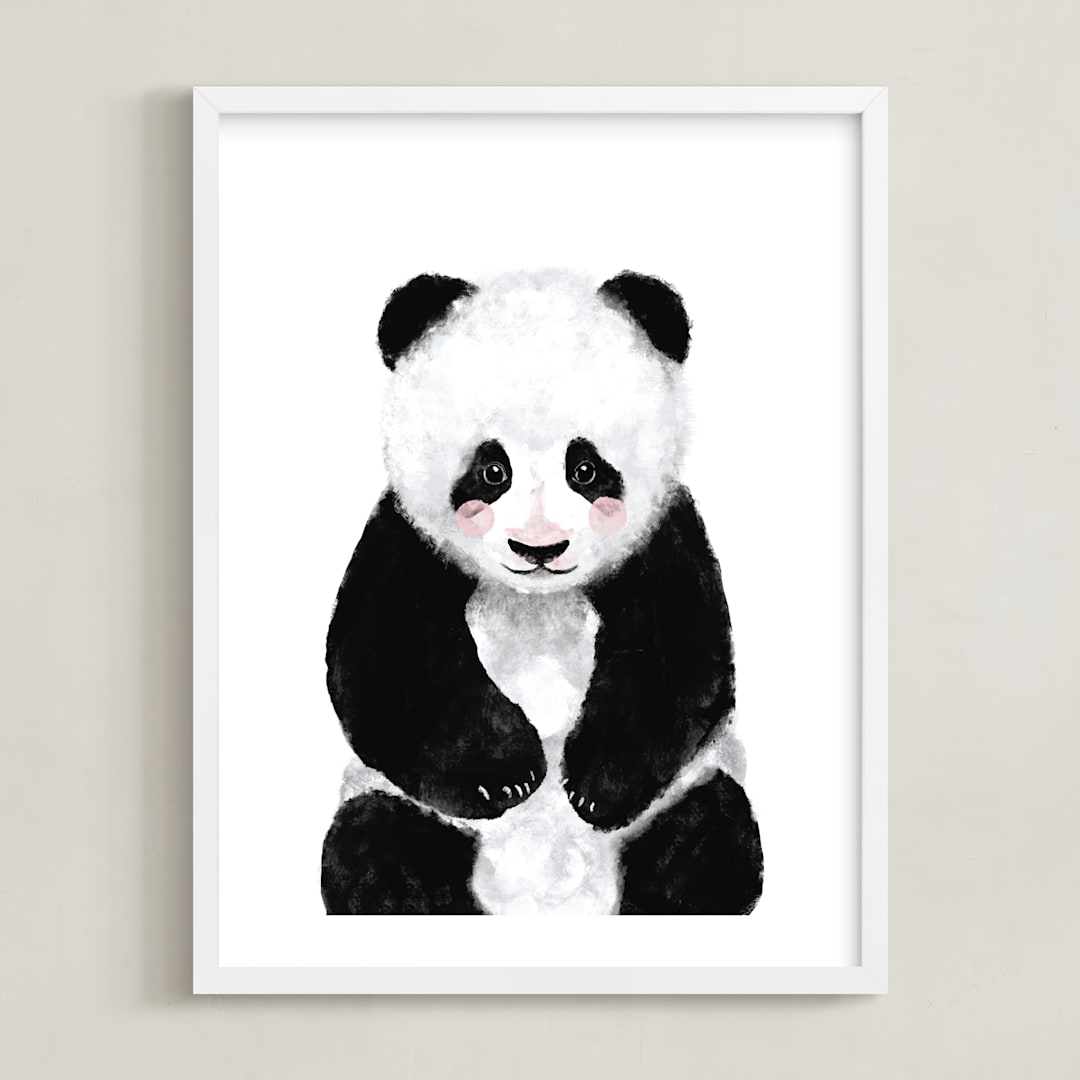 "Baby Panda" - Art Print in midnight by Cass Loh - Framed