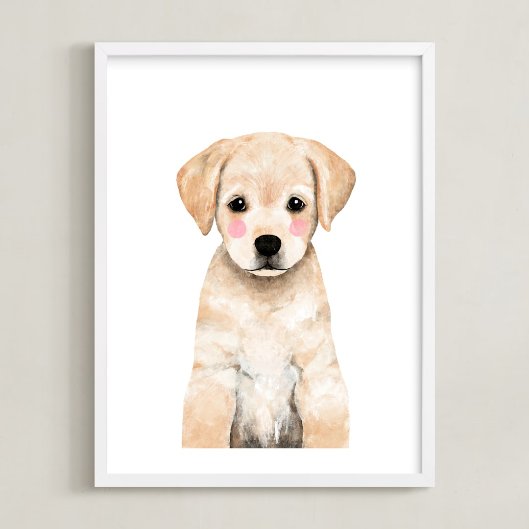 "Baby Labrador" - Art Print in yellow by Cass Loh - Framed