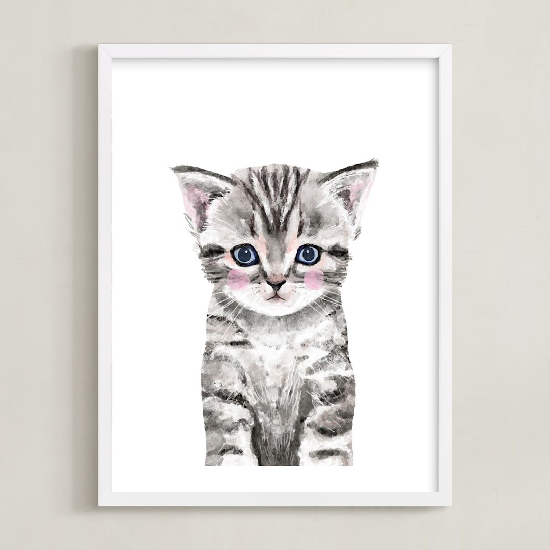 "Baby Kitten" - Art Print in grey by Cass Loh - Framed