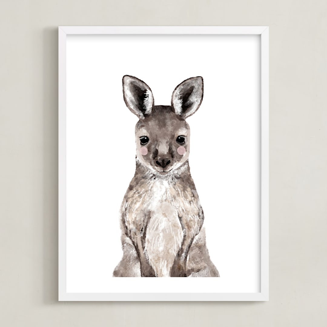 "Baby Kangaroo" - Art Print in hazelnut by Cass Loh - Framed
