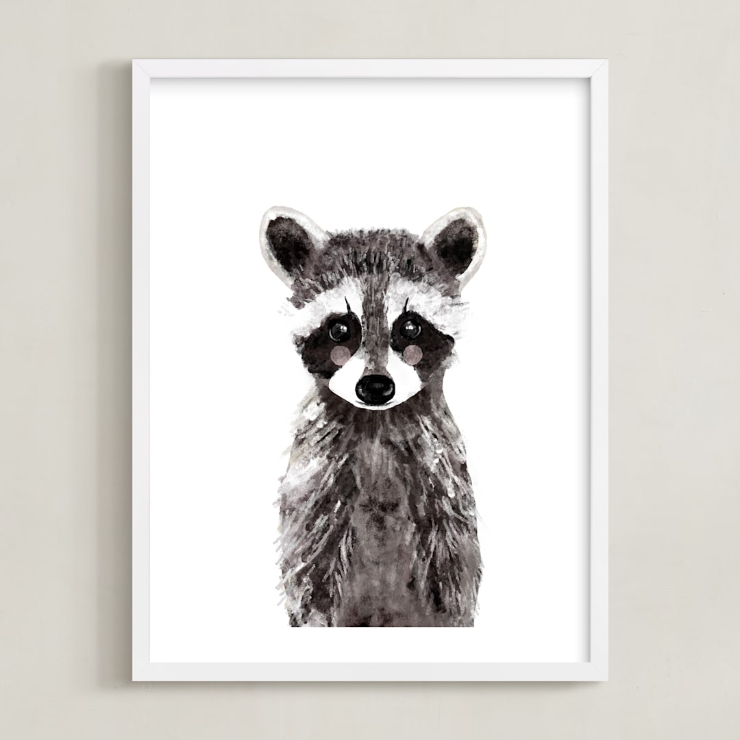 "Baby Raccoon" - Art Print in umber by Cass Loh - Framed