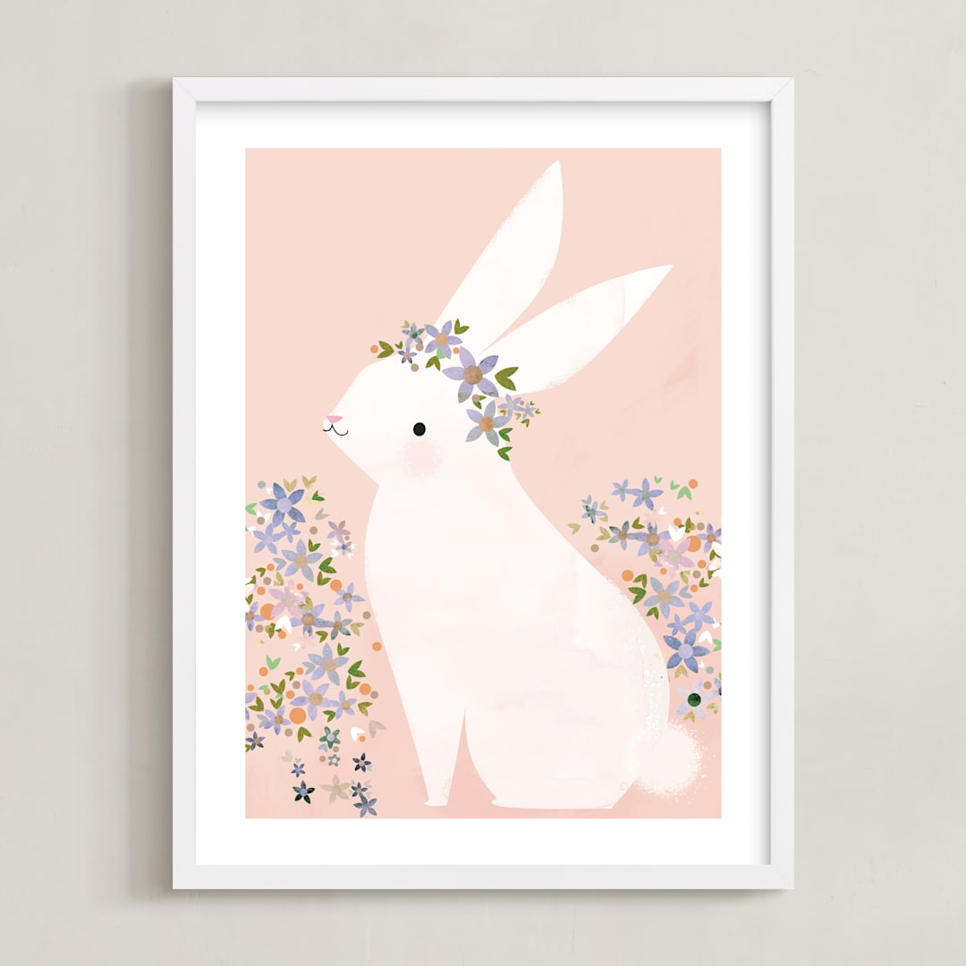 "Bunny" - Art Print in Petal by Lori Wemple - Framed