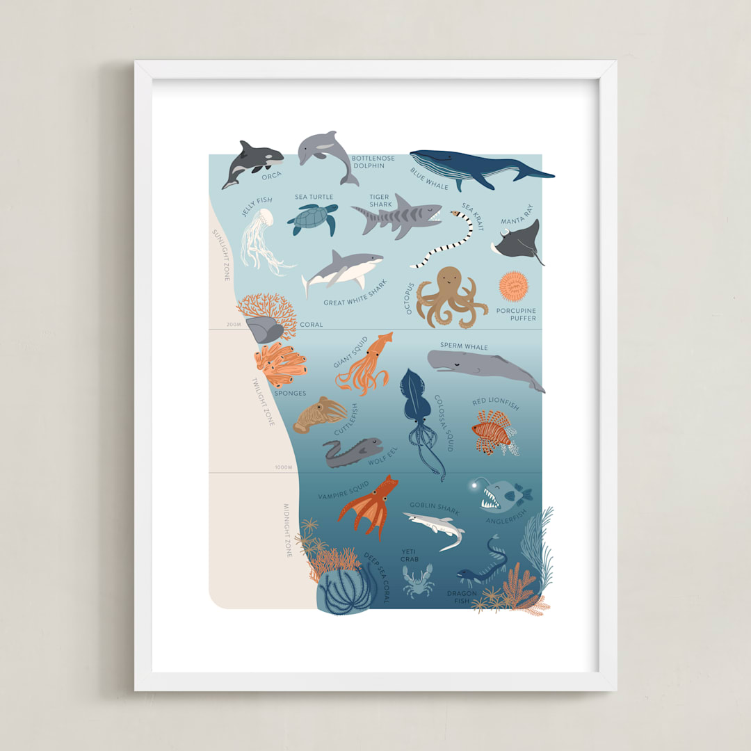 "Ocean Layers" - Art Print in Ocean Blue by Teju Reval - Framed