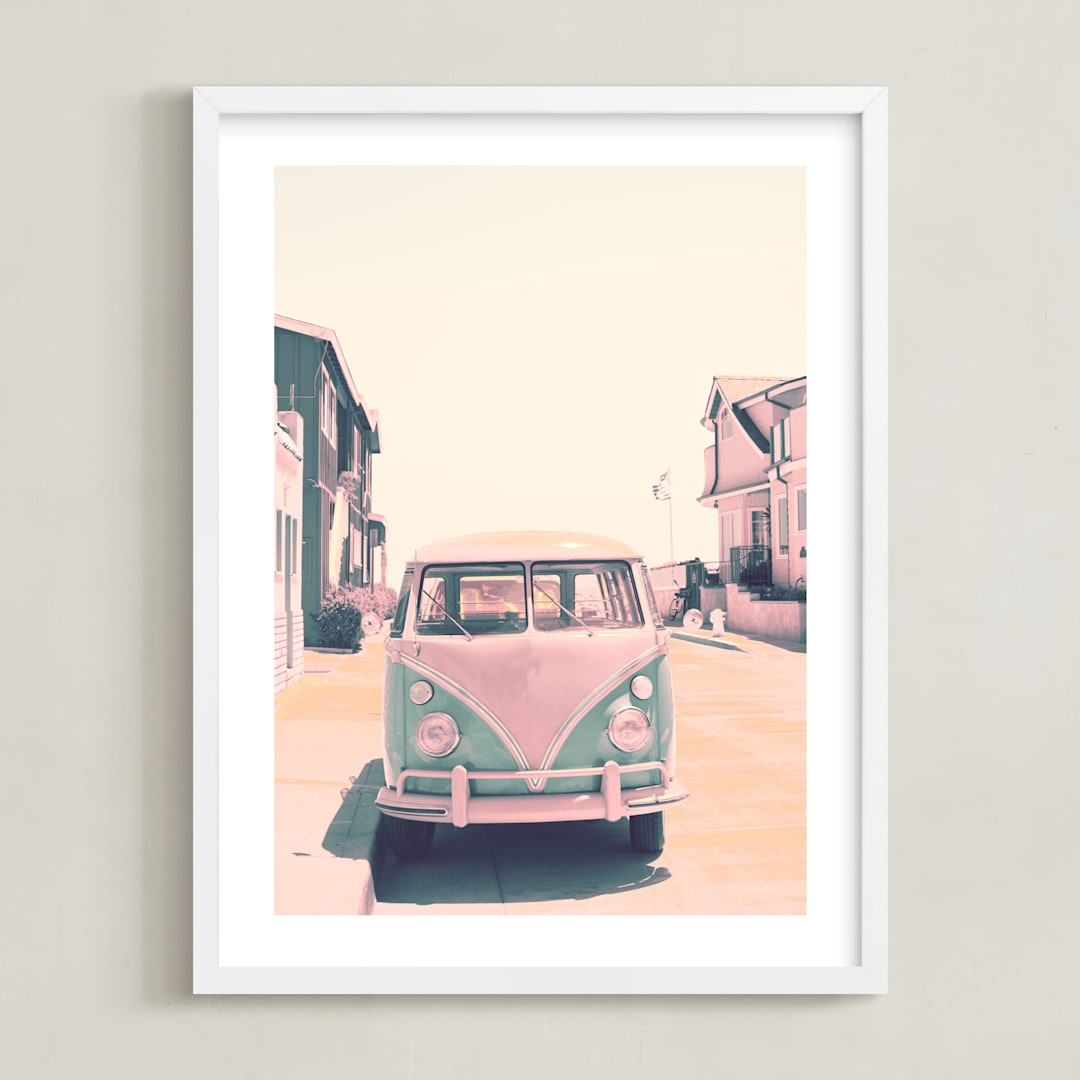 "Retro Times" - Art Print in Retro pink by Caroline Mint - Framed