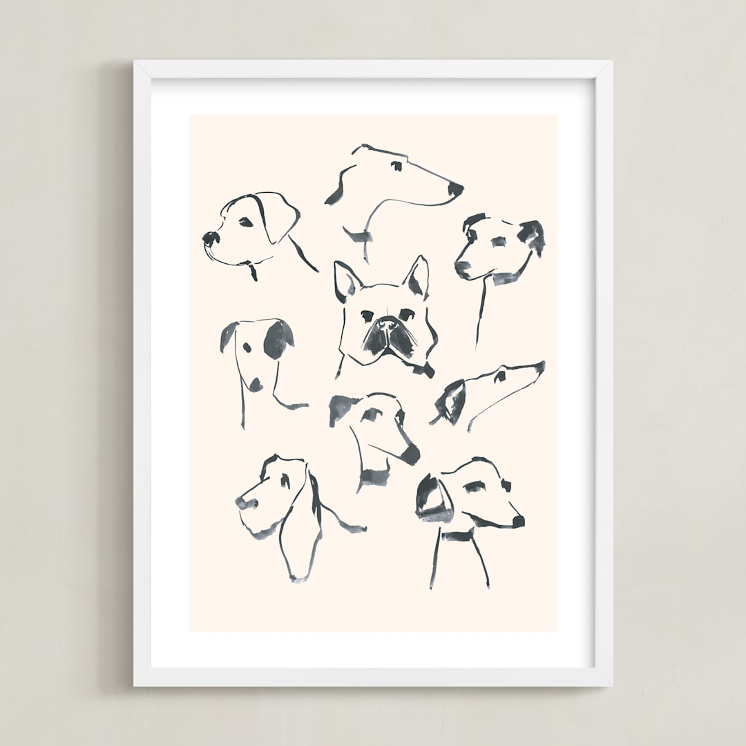 "Dog study" - Art Print in Cream by Teju Reval - Framed