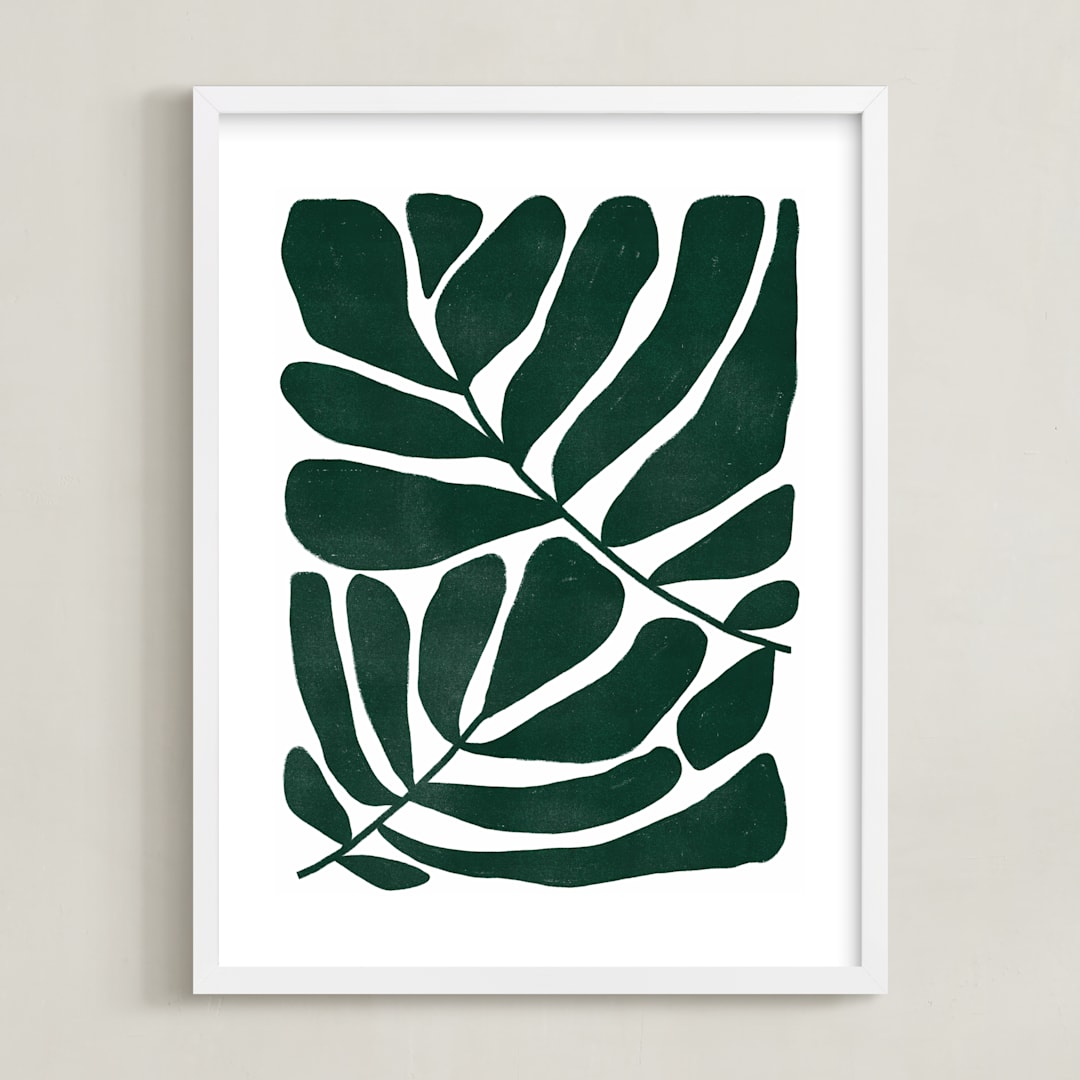 "Loopy Leaves II" - Art Print in Hunter green by Kelly Watkins - Framed