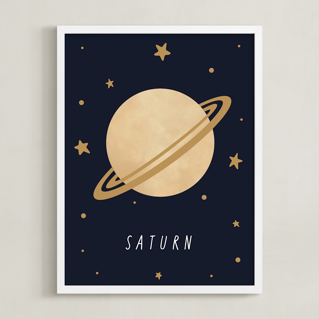 "Solar System VII (Saturn)" - Art Print in Night by Elly - Framed
