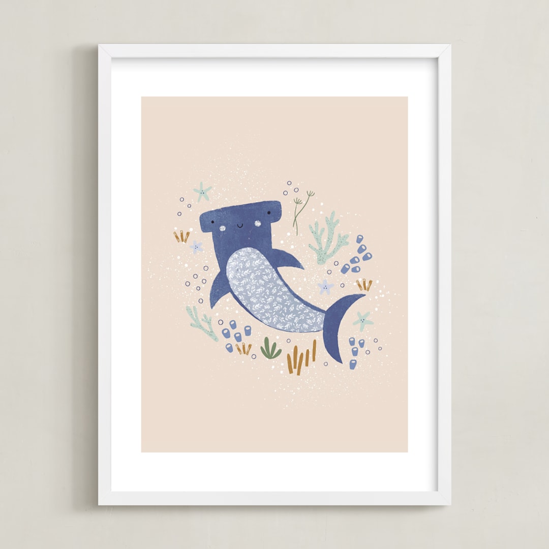 "Sharky cute" - Art Print in Blush by Tati Abaurre - Framed