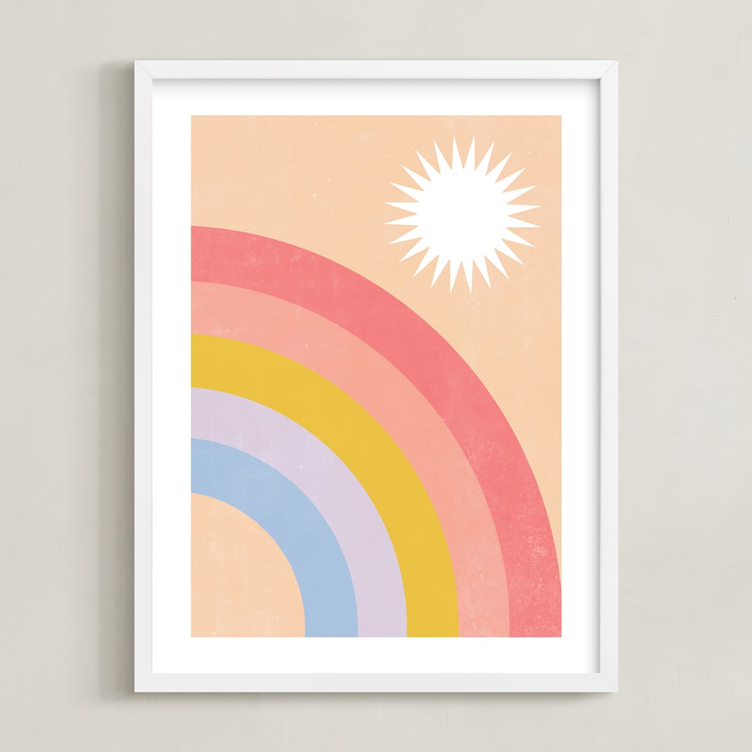 "Double Rainbow with Moon and Sun IV" - Art Print in Sunrise by Emanuela Carratoni - Framed