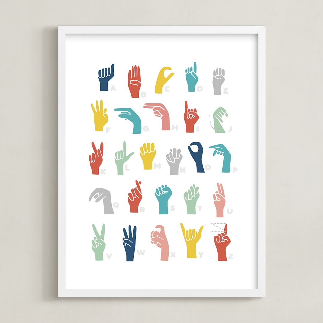 "American Sign Language ABCs" - Art Print in Rainbow by Jessie Steury - Framed