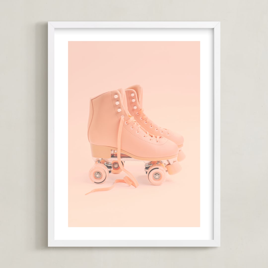 "peace love & rollerskates" - Art Print in Pirouette Pink by Alicia Abla - Framed