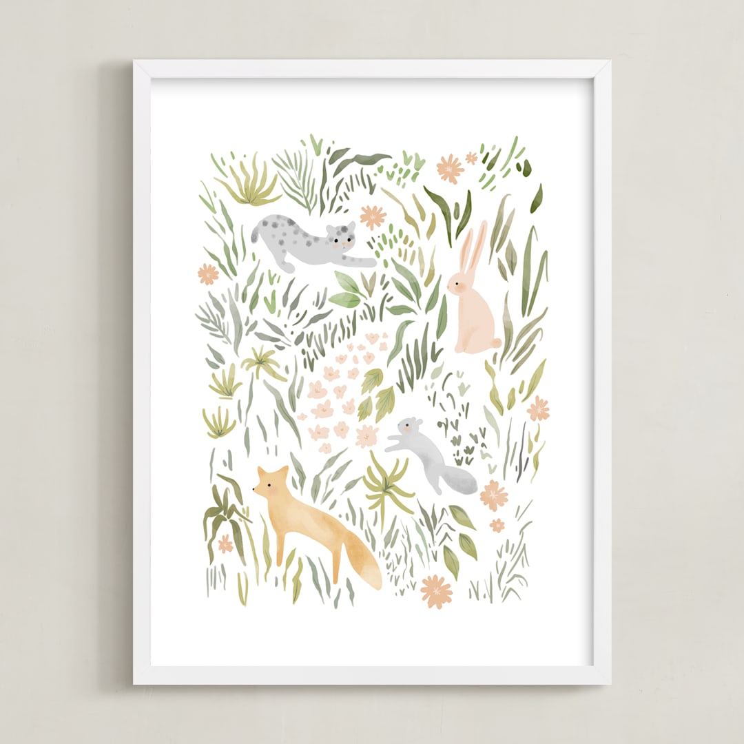 "Flora and Fauna" - Art Print in Rose by Hannah Williams - Framed