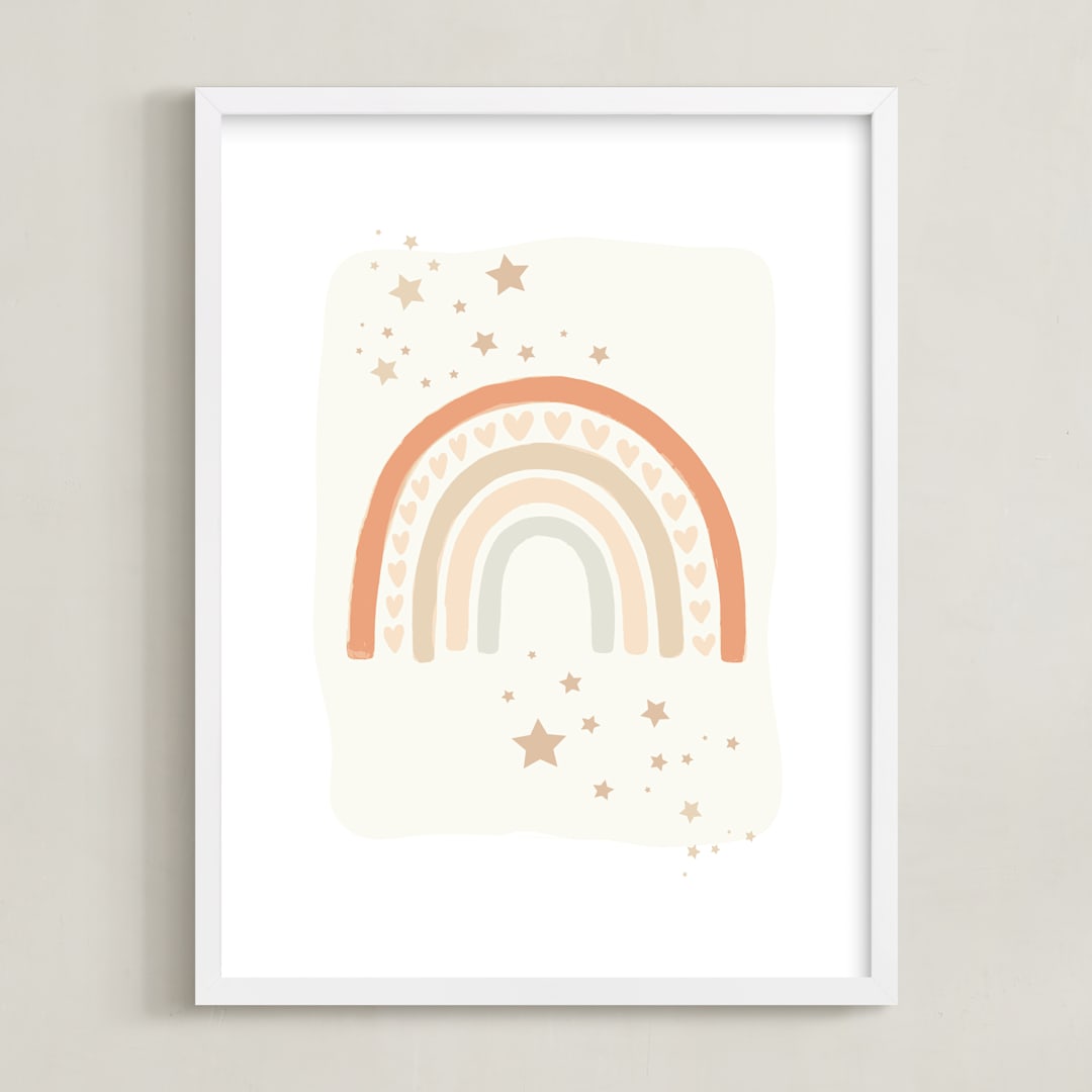 "Rainbow Stars" - Art Print in Sand by Hannah Williams - Framed