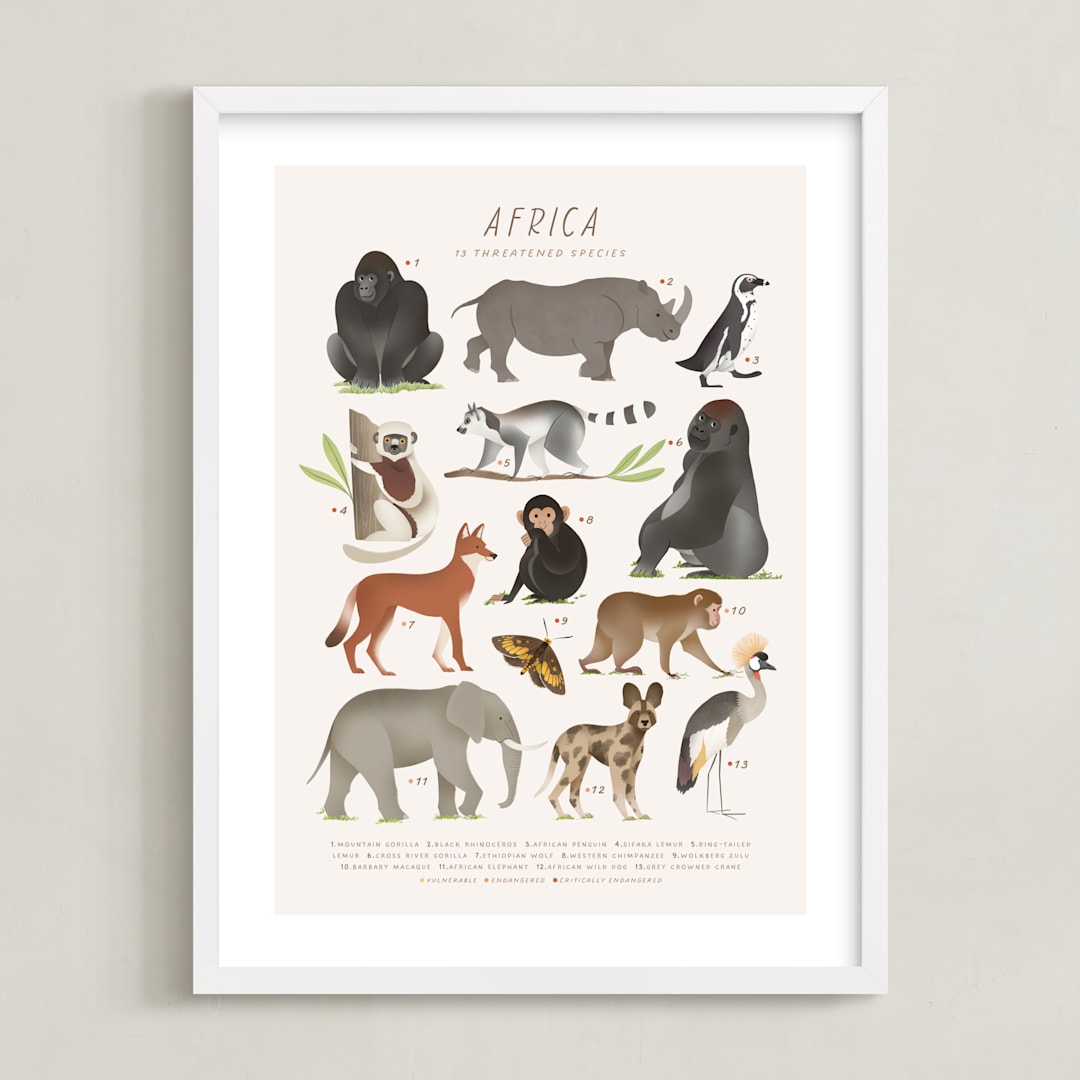 "Africa, endangered animals" - Art Print in Ivory by Sabrin Deirani - Framed