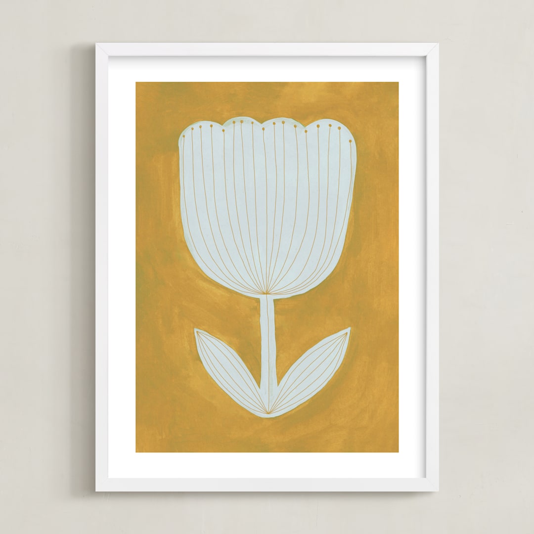 "Enchanted Tulip" - Art Print in Sun Yellow by Alisa Galitsyna - Framed