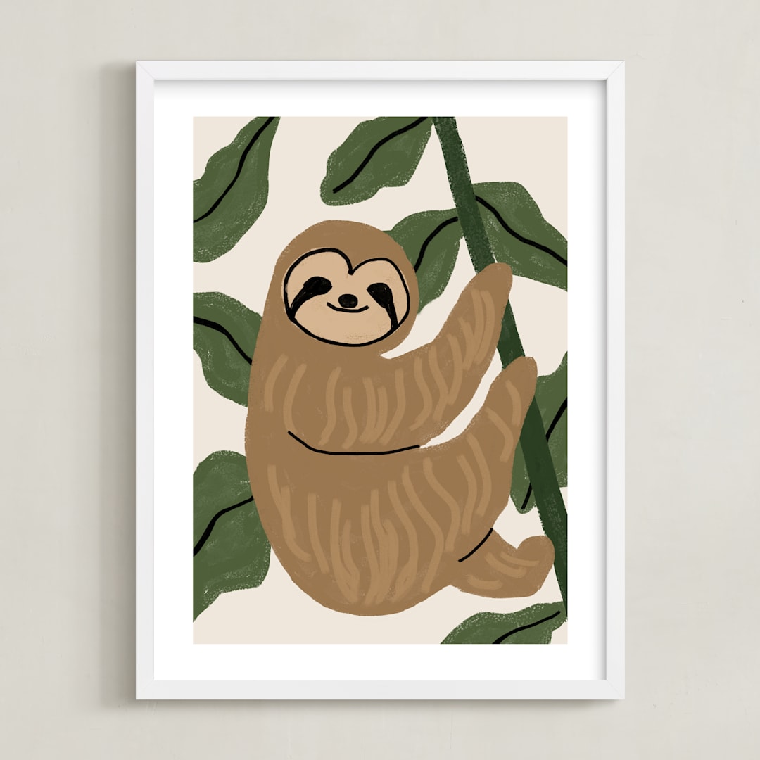 "Baby sloth" - Art Print in Brown by Cass Loh - Framed