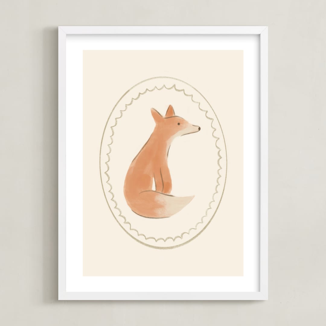 "Woodland Animal Frame - Fox" - Art Print in Cream by Creo Study - Framed