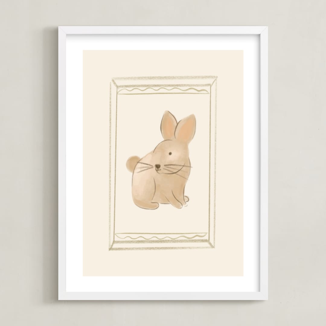"Woodland Animal Frame - Bunny" - Art Print in Cream by Creo Study - Framed