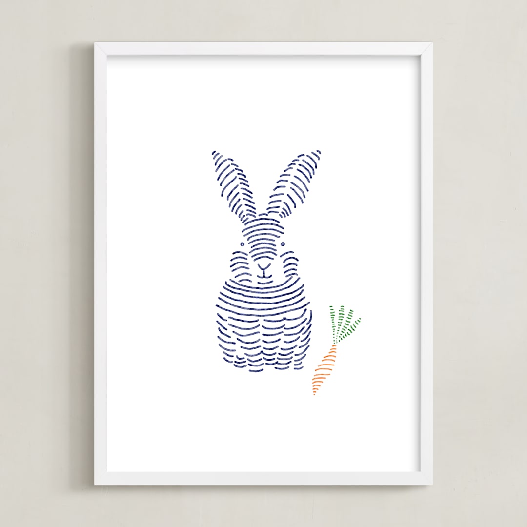 "Lined Animals IV" - Art Print in OCEAN BLUE by Jayne Alfieri - Framed