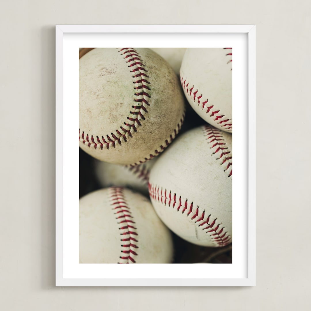 "Baseball 2" - Art Print in Beige by Helen Makadia - Framed