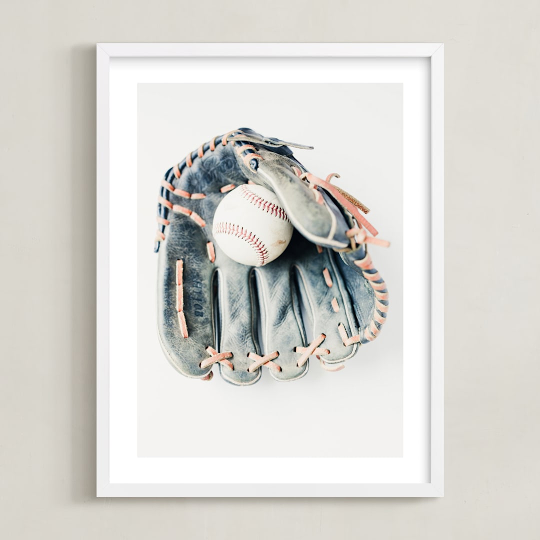 "Baseball 1" - Art Print in Leather by Helen Makadia - Framed