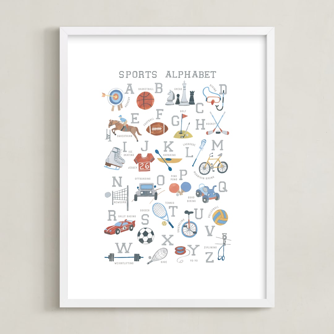 "Sports Alphabet" - Art Print in Grey by Teju Reval - Framed