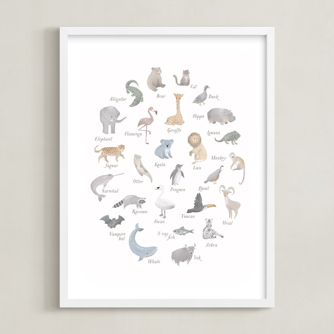 "ABC Animals" - Art Print in Brown by Dani Lugato - Framed