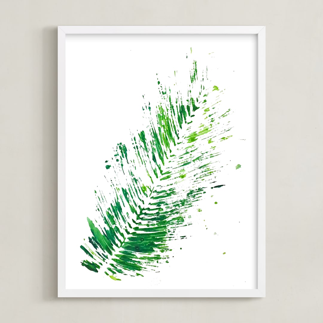 "Palm Splash" - Art Print in Palm Green by Michelle Jean - Framed